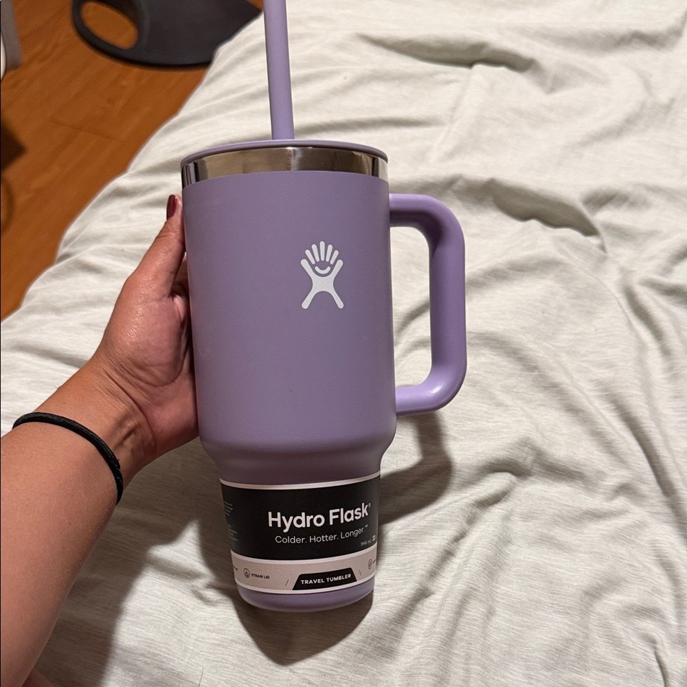 Hydro Flask Purple Travel Mug with Handle and Straw